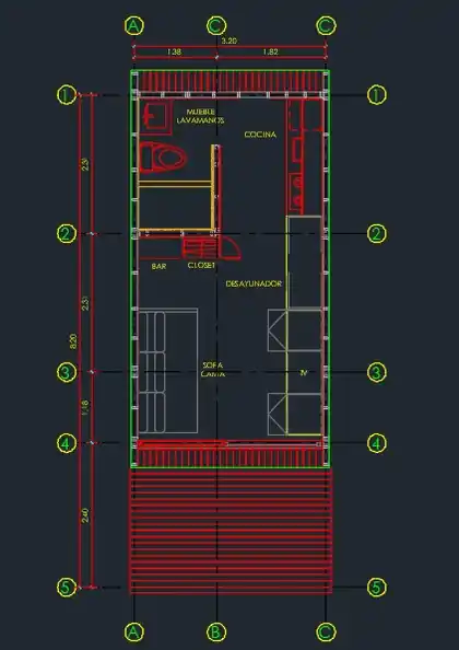 Planta arquitectónica de la cabaña con terraza